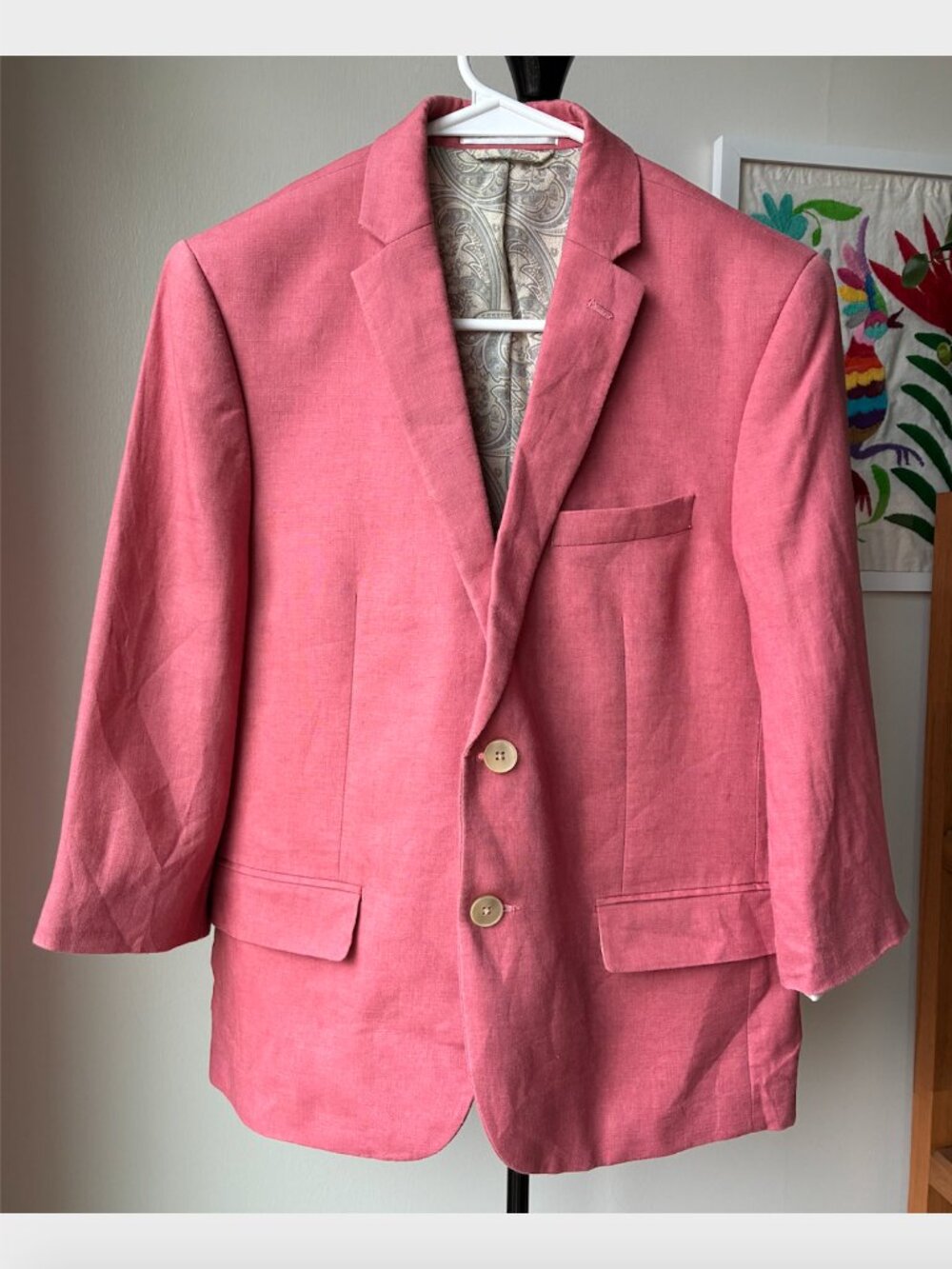 Lauren Ralph Lauren Linen Coral Pink Blazer w Two Buttons with 3/4 Sleeves-Sz XS